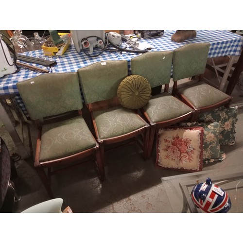 1346 - 4 X VINTAGE GREEN PATTERNED CHAIRS WITH CUSHIONS.