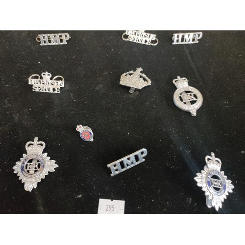 335 - Selection of HM Prison badges together with truncheon and key chain