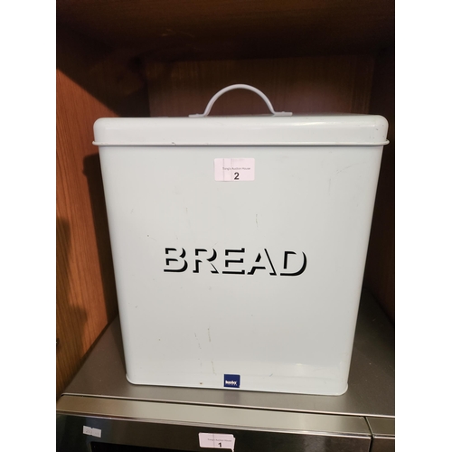 2 - MINT GREEN METAL VINTAGE STYLE BREAD BIN.