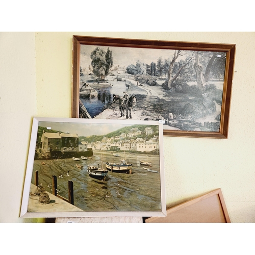 55 - 2 LARGE  FRAMED VINTAGE WATER SCENE PICTURES.
LARGEST APPROX 85CM LENGTH