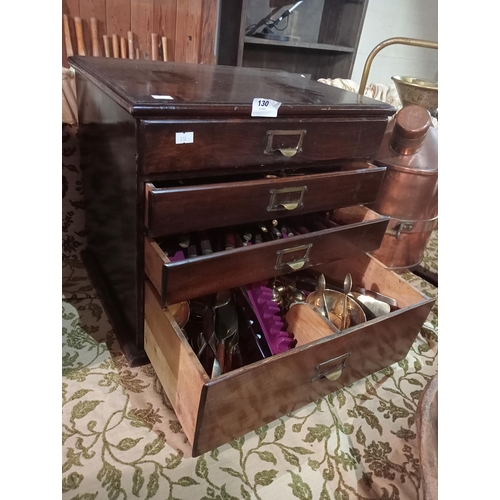 130 - Lovely vintage wooden canteen chest complete with bronze and rosewood cutlery, over 150 items includ... 