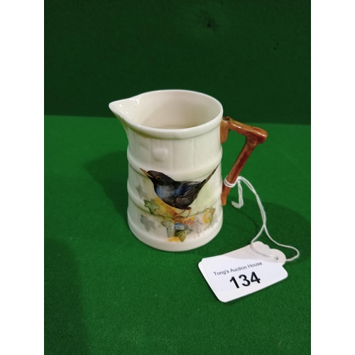 134 - Royal Worcester barrel jug with blackbird image designed by Hilda Everett