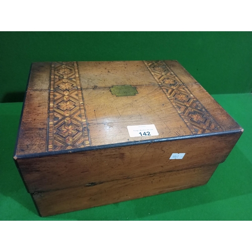 142 - Beautiful writing slope and stationary box with wooden inlay detailing on the lid