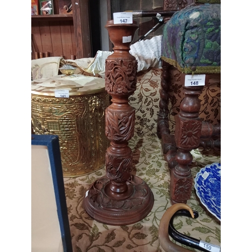 147 - Lovely carved wooden lamp base standing 47cm tall