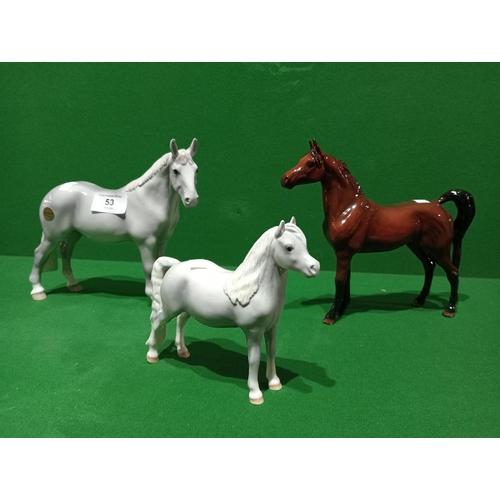 53 - 3 beautiful handpainted John Beswick china horse figurines