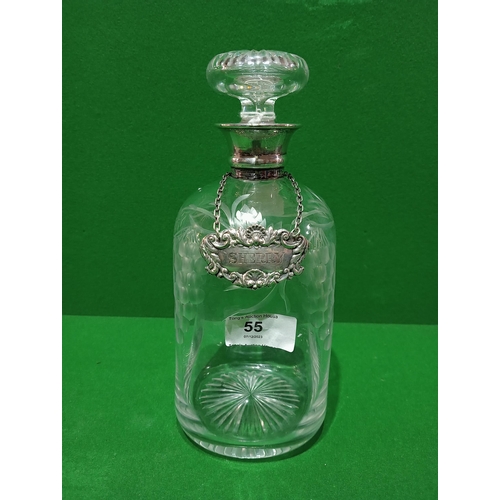 55 - Beautiful cut glass decanter with hallmarked silver collar by Hukin and Heath 1903 and hallmarked si... 