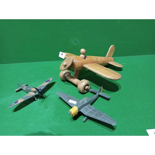58 - Dinky Toys Junkers die cast metal plane, a Dinky Toys Spitfire Mk 2 with manually operated landing g... 