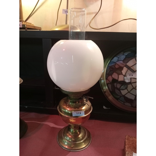 172 - Stylish brass oil lamp with white glass globe