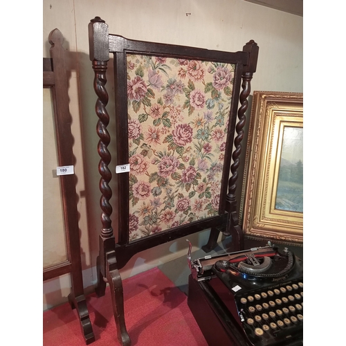 182 - Lovely vintage wooden fire screen with barley twist sides and a lovely tapestry central panel