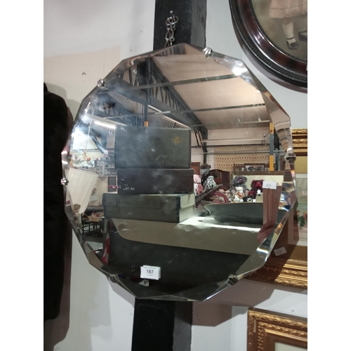 187 - Very stylish unframed circular mirror with bevelled edges