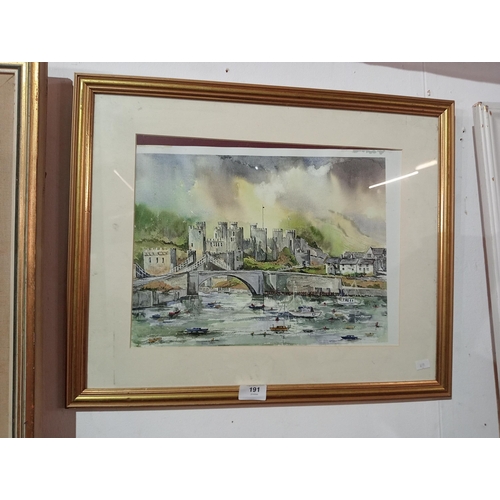 191 - Really lovely watercolour painting of Conwy Castle, framed and glazed