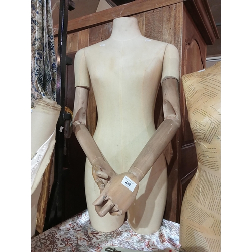 239 - Shop display mannequin of a lady with wooden positionable arms