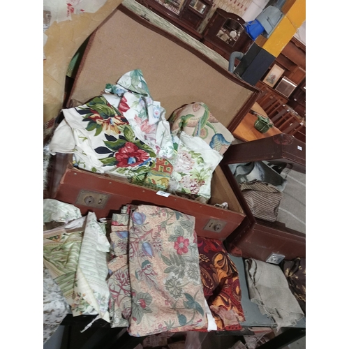 244 - Vintage suitcase full of offcuts of lovely upholstery fabrics