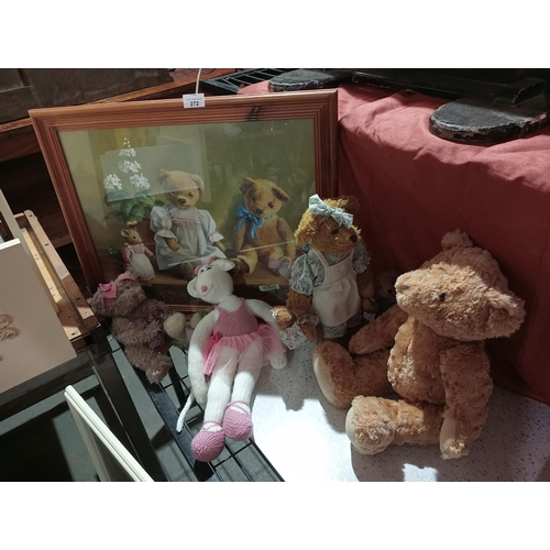 272 - Lovely assortment of teddy bears together with a framed and glazed teddy bear print