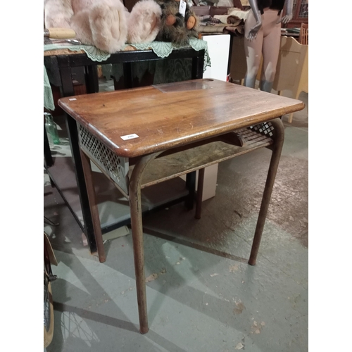 296 - Lovely wooden desk with lower shelf and metal fretwork sides