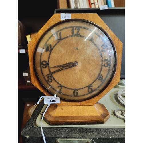406 - Vintage wooden mantle clock octagonal design