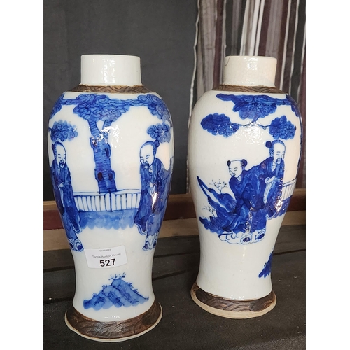 527 - Pair of Blue and White Large Chinese vases with 4 characters markings on base
27 CM tall