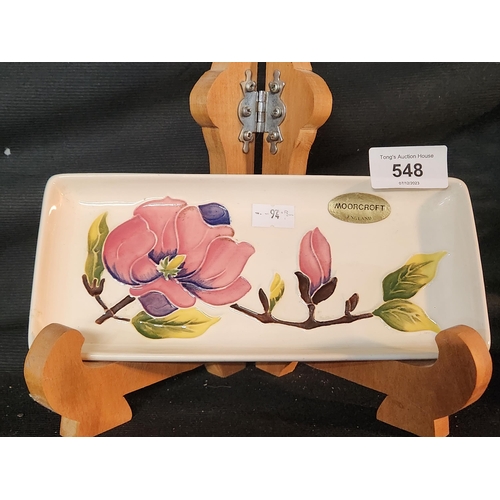 548 - Pink Magnolia on cream, rectangular pen tray Moorcroft mint condition