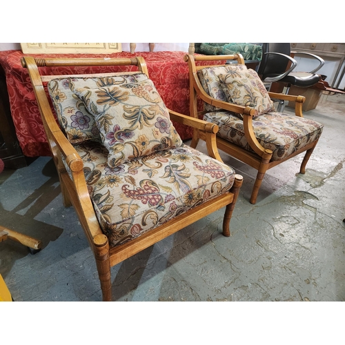 818 - Pair of stunning lattice backed smokers chairs solid wooden frame