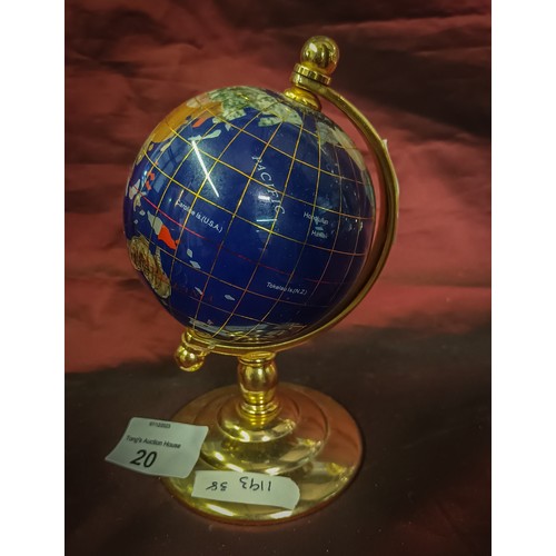 20 - Gorgeous gemstone inlaid blue world globe