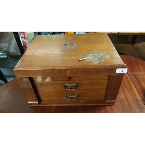 32 - Edwardian walnut Walker and Hall canteen, stripped back to make useful drawers. Lockable, key includ... 
