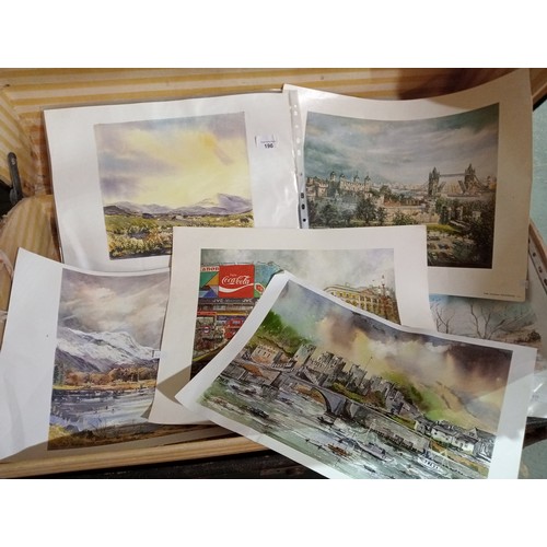 196 - Large collection of prints including Piccadilly Circus and Conwy Castle.