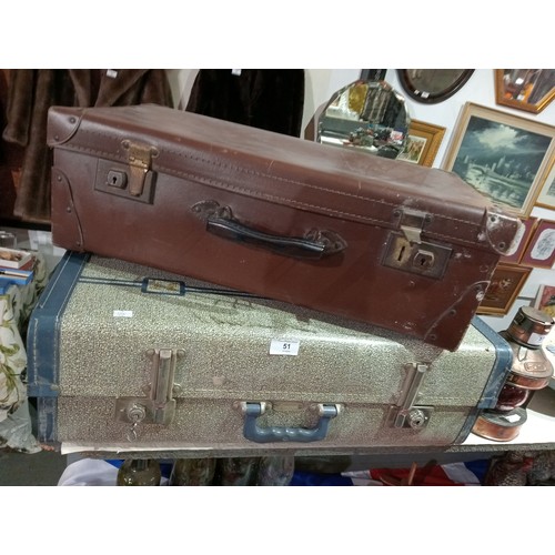 51 - Fabulous collection of 2 vintage suitcases in differing sizes and styles