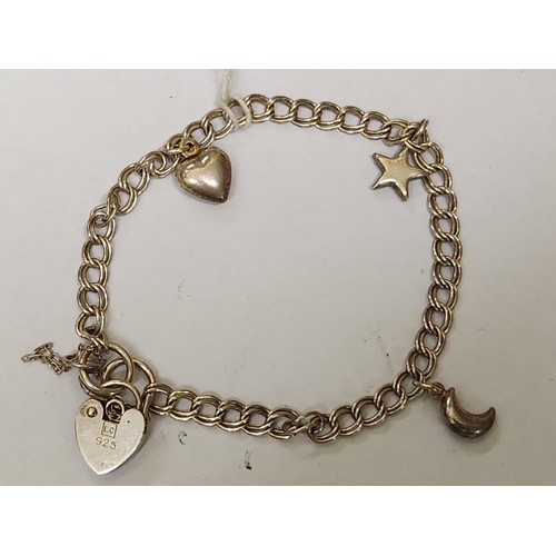 12 - Silver 925 double ring chain bracelet with charms and padlocks