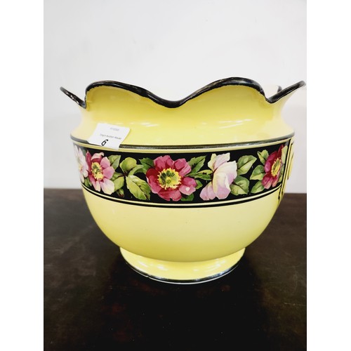 6 - Beautiful floral and yellow ceramic planter , underneath with signature and stamp PREMIER No5 ENGLIS... 