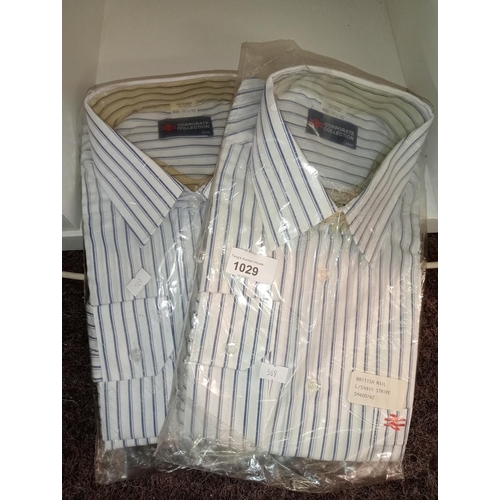 1029 - 2 brand new British Rail long sleeved stripe shirts in a size 16 1/2 collar