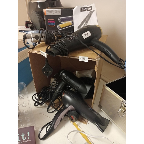 1168 - Large selection of assorted hairdryers