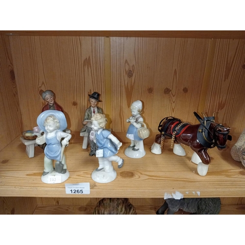 1265 - Ceramic Shire horse plus vintage ceramic figurines.