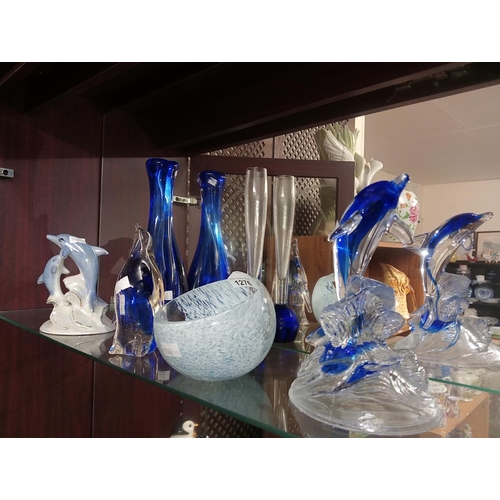 1276 - Beautiful collection of blue and clear quality glass ware.