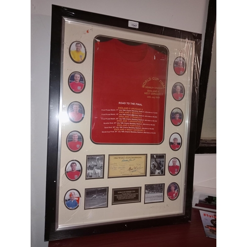 1347 - *Framed World cup final 1966 football shirt with authenticated World cup winners signatures. Signatu... 