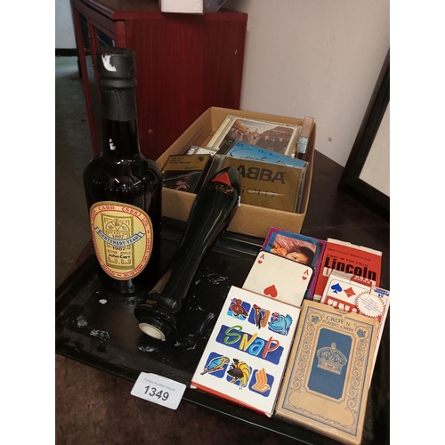 1349 - Commemoration JOHN CARR Centenary bottle of Ale, Bass pump handle, playing cards and CDs.