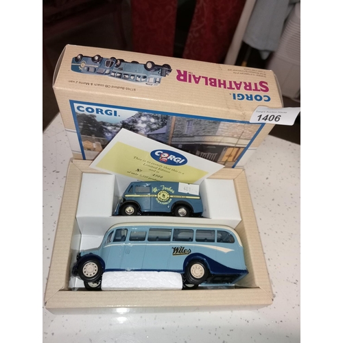 1406 - CORGI STRATHBLAIR LIMITED EDITION BEDFORD COACH & MORRIS J VAN.