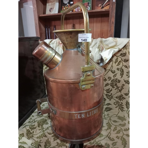 140 - Garage Petrol test jug, polished brass and copper for trading standards