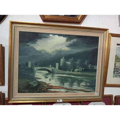 190 - Lovely oil on wood painting of what appears to be Conwy Castle signed by the artist T. McCarten
72 x... 