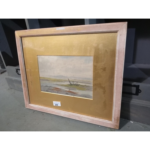 209 - framed water colour of an estuary scene