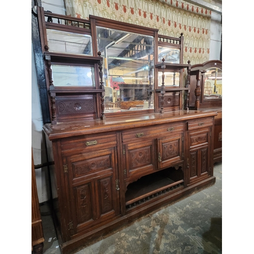 771 - Fantastic Victorian mirrored back sideboard beautifully carved cupboard doors with Chinese inspired ... 