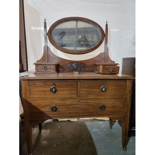 810 - Stunning Satin wood dressing table with large oval mirror