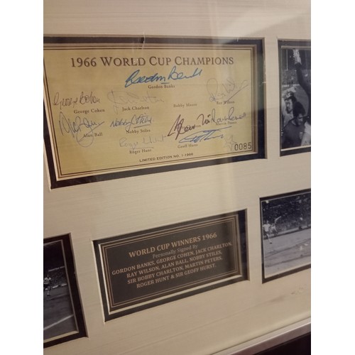 1347 - *Framed World cup final 1966 football shirt with authenticated World cup winners signatures. Signatu... 