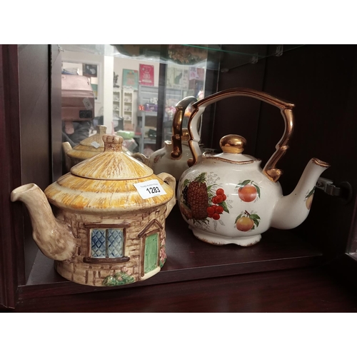 1283 - J & S antique teapot and one other vintage cottage teapot.