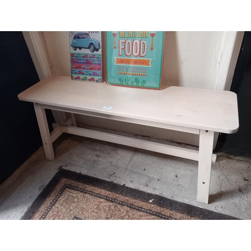 1017 - SOLID BEECH LONG BENCH, APPROX 102CM LENGTH