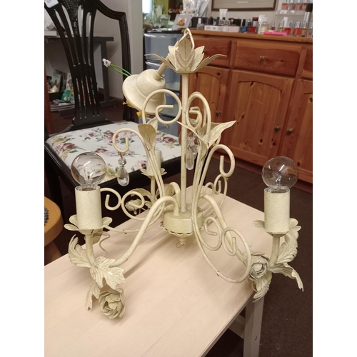 706 - CREAM METAL WITH TEARDROP CRYSTAL CHANDELIER