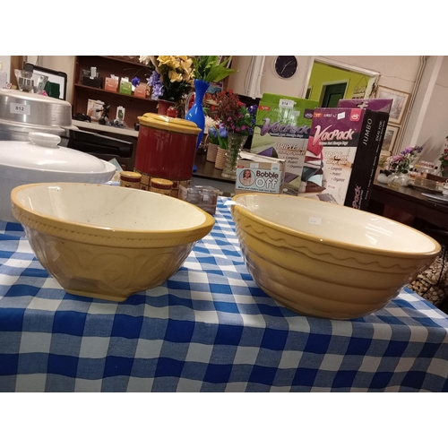 815 - 2 VINTAGE LARGE GLAZED MIXING BOWLS