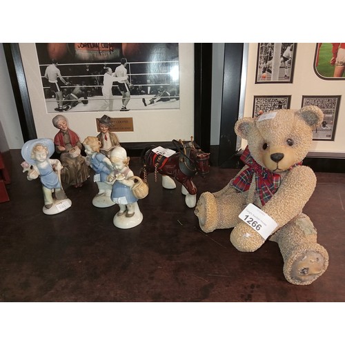 1266 - Quality and heavy detailed teddy ornament plus ceramic Shire horse plus vintage ceramic figurines.