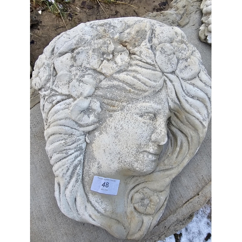 48 - Concrete lady face wall plaque.