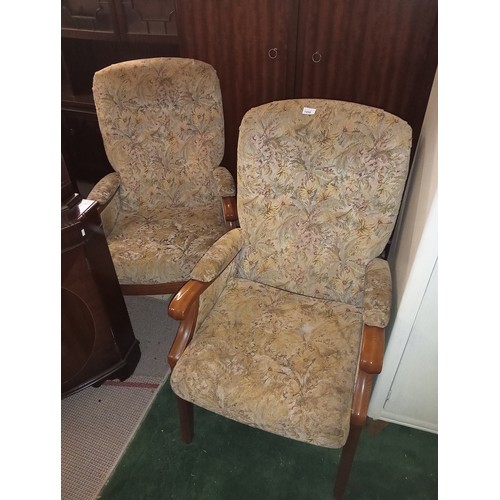 1458 - 2 VINTAGE FLORAL OCCASIONAL CHAIRS WITH SOLID WOODEN FRAME