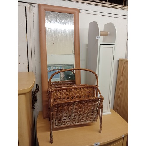 1471 - BATHROOM TOILET ROLL CABINET, MIRROR AND VINTAGE MAGAZINE HOLDER